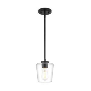 Pendant Light Black w/ Clear Glass Shade Kitchen Island Lighting 6"